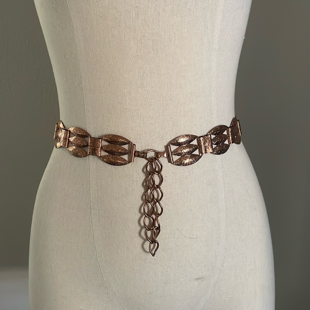 Vintage Mid Century Copper Belt Floral Chain Belt
